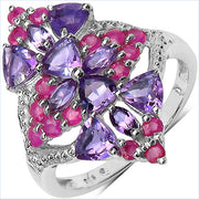Bids.com 2.58 Carat Genuine Amethyst & Ruby .925 Sterling Silver Ring Rings White Smoke size 6.00,size 7.00,size 8.00,size 9.00
