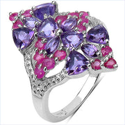 Bids.com 2.58 Carat Genuine Amethyst & Ruby .925 Sterling Silver Ring Rings White Smoke size 6.00,size 7.00,size 8.00,size 9.00