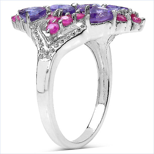 Bids.com 2.58 Carat Genuine Amethyst & Ruby .925 Sterling Silver Ring Rings White Smoke size 6.00,size 7.00,size 8.00,size 9.00