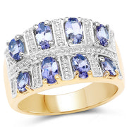 Bids.com 14K Yellow Gold Plated 1.68 Carat Genuine Tanzanite .925 Sterling Silver Ring Rings White Smoke size 6.00,size 8.00,size 7.00,size 9.00