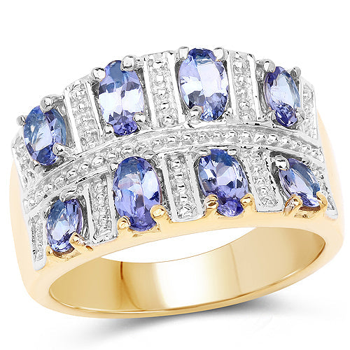 Bids.com 14K Yellow Gold Plated 1.68 Carat Genuine Tanzanite .925 Sterling Silver Ring Rings White Smoke size 6.00,size 8.00,size 7.00,size 9.00