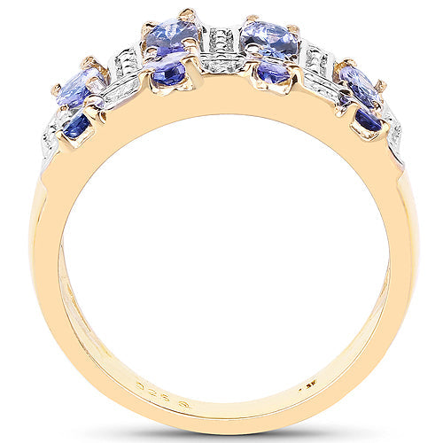 Bids.com 14K Yellow Gold Plated 1.68 Carat Genuine Tanzanite .925 Sterling Silver Ring Rings White Smoke size 6.00,size 8.00,size 7.00,size 9.00