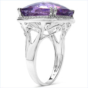 Bids.com 11.93 Carat Genuine Amethyst .925 Sterling Silver Ring Rings White Smoke size 6.00,size 7.00,size 8.00,size 9.00