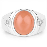 Bids.com 6.59 Carat Genuine Peach Moonstone and White Topaz .925 Sterling Silver Ring Rings White Smoke size 7.00,size 8.00,size 9.00,size 6.00