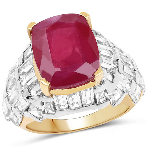 Bids.com 14K Yellow Gold Plated 10.76 Carat Glass Filled Ruby and White Topaz .925 Sterling Silver Ring Rings White Smoke size 6.00,size 7.00,size 8.00,size 9.00