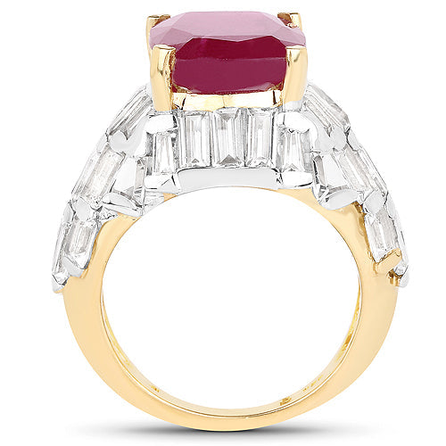 Bids.com 14K Yellow Gold Plated 10.76 Carat Glass Filled Ruby and White Topaz .925 Sterling Silver Ring Rings White Smoke size 6.00,size 7.00,size 8.00,size 9.00