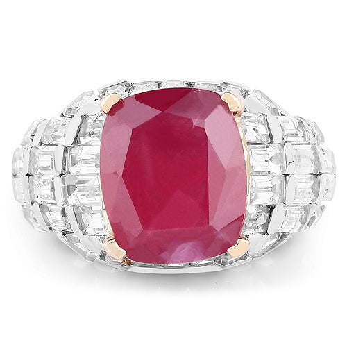 Bids.com 14K Yellow Gold Plated 10.76 Carat Glass Filled Ruby and White Topaz .925 Sterling Silver Ring Rings White Smoke size 6.00,size 7.00,size 8.00,size 9.00
