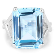 Bids.com 14.20 Carat Genuine Blue Topaz .925 Sterling Silver Ring Rings White Smoke size 7.00,size 8.00,size 6.00,size 9.00,size 5.00