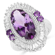 Bids.com 7.96 Carat Genuine Amethyst and White Topaz .925 Sterling Silver Ring Rings White Smoke size 7.00,size 5.00,size 11.00,size 6.00,size 8.00,size 9.00