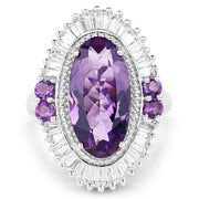 Bids.com 7.96 Carat Genuine Amethyst and White Topaz .925 Sterling Silver Ring Rings White Smoke size 7.00,size 5.00,size 11.00,size 6.00,size 8.00,size 9.00