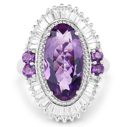Bids.com 7.96 Carat Genuine Amethyst and White Topaz .925 Sterling Silver Ring Rings White Smoke size 7.00,size 5.00,size 11.00,size 6.00,size 8.00,size 9.00