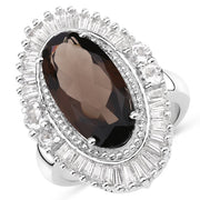 Bids.com 8.12 Carat Genuine Smoky Quartz and White Topaz .925 Sterling Silver Ring Rings White Smoke size 6.00,size 8.00,size 9.00,size 7.00,size 5.00