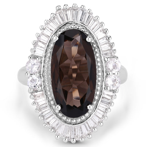 Bids.com 8.12 Carat Genuine Smoky Quartz and White Topaz .925 Sterling Silver Ring Rings White Smoke size 6.00,size 8.00,size 9.00,size 7.00,size 5.00