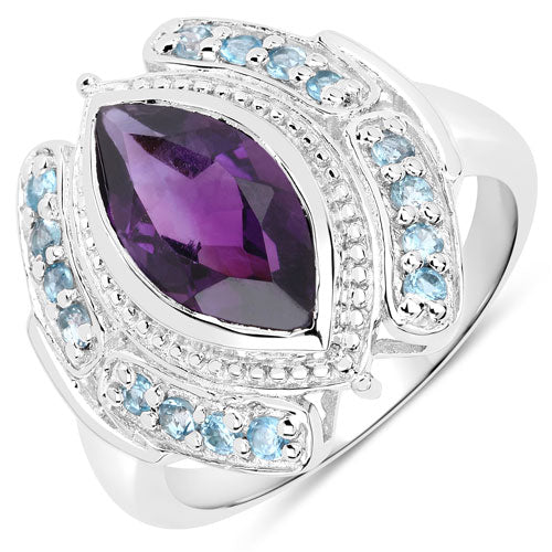 Bids.com 3.06 Carat Genuine Amethyst and London Blue Topaz .925 Sterling Silver Ring Rings White Smoke size 7.00,size 6.00,size 8.00,size 9.00