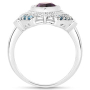 Bids.com 3.06 Carat Genuine Amethyst and London Blue Topaz .925 Sterling Silver Ring Rings White Smoke size 7.00,size 6.00,size 8.00,size 9.00