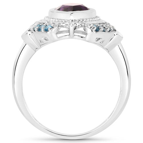 Bids.com 3.06 Carat Genuine Amethyst and London Blue Topaz .925 Sterling Silver Ring Rings White Smoke size 7.00,size 6.00,size 8.00,size 9.00