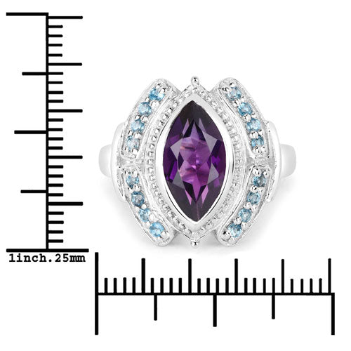 Bids.com 3.06 Carat Genuine Amethyst and London Blue Topaz .925 Sterling Silver Ring Rings White Smoke size 7.00,size 6.00,size 8.00,size 9.00