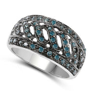 Bids.com 0.60 Carat Genuine Blue Diamond .925 Sterling Silver Ring Rings White Smoke size 7.00,size 8.00,size 6.00,size 9.00