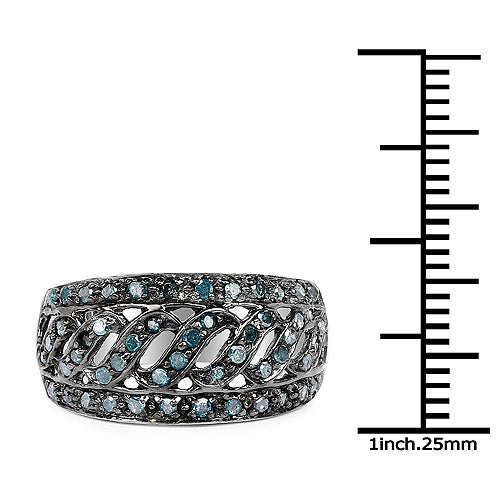 Bids.com 0.60 Carat Genuine Blue Diamond .925 Sterling Silver Ring Rings White Smoke size 7.00,size 8.00,size 6.00,size 9.00