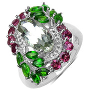 Bids.com 3.64 Carat Genuine Green Amethyst, Chrome Diopside and Rhodolite .925 Sterling Silver Ring Rings White Smoke size 7.00,size 6.00,size 8.00