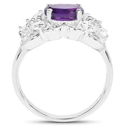 Bids.com 2.75 Carat Genuine Amethyst and White Zircon .925 Sterling Silver Ring Rings White Smoke size 5.00,size 6.00,size 8.00,size 9.00,size 10.00,size 7.00