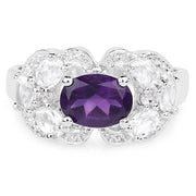 Bids.com 2.75 Carat Genuine Amethyst and White Zircon .925 Sterling Silver Ring Rings Lavender size 5.00,size 6.00,size 8.00,size 9.00,size 10.00,size 7.00