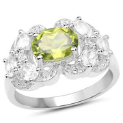 Bids.com 2.70 Carat Genuine Peridot and White Zircon .925 Sterling Silver Ring Rings White Smoke size 7.00,size 8.00,size 9.00,size 5.00,size 6.00,size 10.00