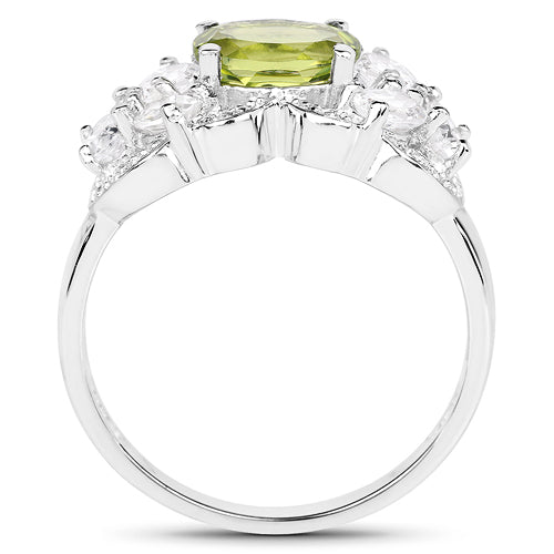 Bids.com 2.70 Carat Genuine Peridot and White Zircon .925 Sterling Silver Ring Rings White Smoke size 7.00,size 8.00,size 9.00,size 5.00,size 6.00,size 10.00