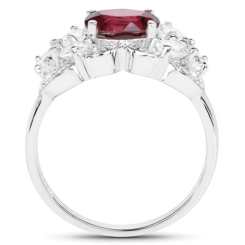 Bids.com 3.16 Carat Genuine Rhodolite and White Zircon .925 Sterling Silver Ring Rings White Smoke size 6.00,size 8.00,size 9.00,size 10.00,size 5.00,size 7.00