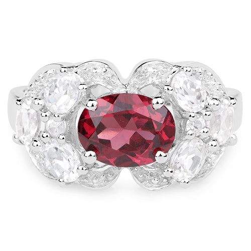 Bids.com 3.16 Carat Genuine Rhodolite and White Zircon .925 Sterling Silver Ring Rings White Smoke size 6.00,size 8.00,size 9.00,size 10.00,size 5.00,size 7.00