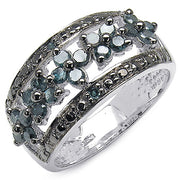 Bids.com 0.62 Carat Genuine Blue Diamond .925 Sterling Silver Ring Rings White Smoke size 7.00,size 6.00,size 8.00,size 9.00
