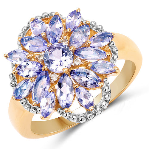 Bids.com 14K Yellow Gold Plated 2.01 Carat Genuine Tanzanite & White Topaz .925 Sterling Silver Ring Rings White Smoke size 6.00,size 8.00,size 7.00,size 9.00,size 5.00