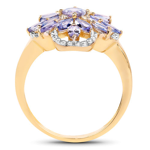 Bids.com 14K Yellow Gold Plated 2.01 Carat Genuine Tanzanite & White Topaz .925 Sterling Silver Ring Rings White Smoke size 6.00,size 8.00,size 7.00,size 9.00,size 5.00
