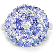 Bids.com 2.96 Carat Genuine Tanzanite and White Diamond .925 Sterling Silver Ring Rings White Smoke size 6.00,size 7.00,size 8.00,size 9.00