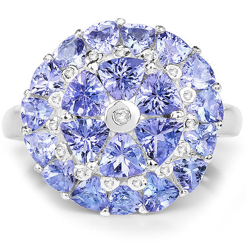 Bids.com 2.96 Carat Genuine Tanzanite and White Diamond .925 Sterling Silver Ring Rings White Smoke size 6.00,size 7.00,size 8.00,size 9.00