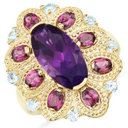Bids.com 6.80 Carat Genuine Amethyst, Rhodolite and Blue Topaz .925 Sterling Silver Ring Rings White Smoke size 7.75,size 8.00,size 5.00,size 6.00,size 7.00,size 9.00