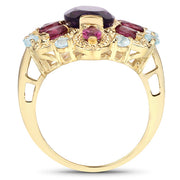 Bids.com 6.80 Carat Genuine Amethyst, Rhodolite and Blue Topaz .925 Sterling Silver Ring Rings White Smoke size 7.75,size 8.00,size 5.00,size 6.00,size 7.00,size 9.00