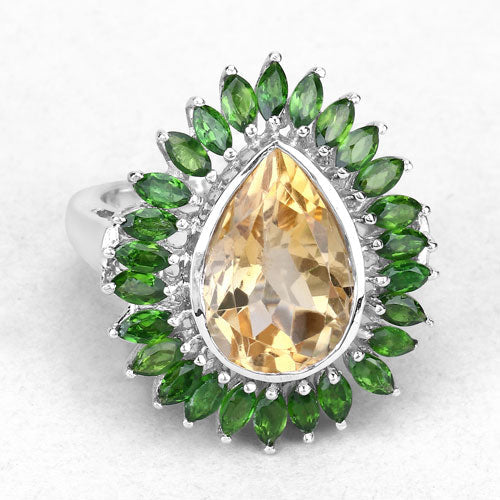 Bids.com 7.02 Carat Genuine Citrine and Chrome Diopside .925 Sterling Silver Ring Rings White Smoke size 6.00,size 8.00,size 7.00,size 9.00,size 5.00