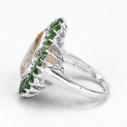 Bids.com 7.02 Carat Genuine Citrine and Chrome Diopside .925 Sterling Silver Ring Rings White Smoke size 6.00,size 8.00,size 7.00,size 9.00,size 5.00