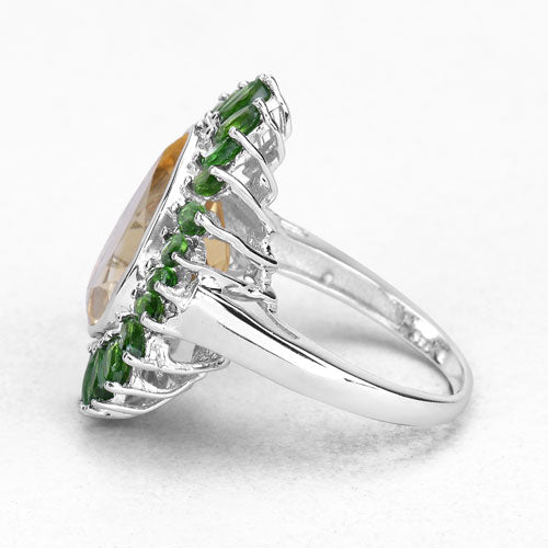 Bids.com 7.02 Carat Genuine Citrine and Chrome Diopside .925 Sterling Silver Ring Rings White Smoke size 6.00,size 8.00,size 7.00,size 9.00,size 5.00