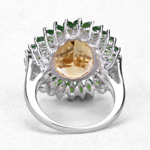 Bids.com 7.02 Carat Genuine Citrine and Chrome Diopside .925 Sterling Silver Ring Rings White Smoke size 6.00,size 8.00,size 7.00,size 9.00,size 5.00