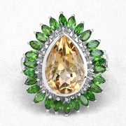 Bids.com 7.02 Carat Genuine Citrine and Chrome Diopside .925 Sterling Silver Ring Rings White Smoke size 6.00,size 8.00,size 7.00,size 9.00,size 5.00