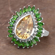 Bids.com 7.02 Carat Genuine Citrine and Chrome Diopside .925 Sterling Silver Ring Rings Dim Gray size 6.00,size 8.00,size 7.00,size 9.00,size 5.00