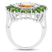 Bids.com 7.02 Carat Genuine Citrine and Chrome Diopside .925 Sterling Silver Ring Rings White Smoke size 6.00,size 8.00,size 7.00,size 9.00,size 5.00
