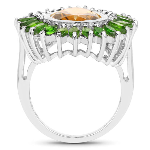 Bids.com 7.02 Carat Genuine Citrine and Chrome Diopside .925 Sterling Silver Ring Rings White Smoke size 6.00,size 8.00,size 7.00,size 9.00,size 5.00