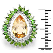 Bids.com 7.02 Carat Genuine Citrine and Chrome Diopside .925 Sterling Silver Ring Rings White Smoke size 6.00,size 8.00,size 7.00,size 9.00,size 5.00