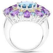 Bids.com 8.86 Carat Genuine London Blue Topaz and Amethyst .925 Sterling Silver Ring Rings White Smoke size 7.00,size 8.00,size 6.00,size 9.00