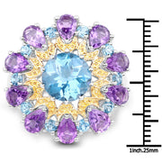 Bids.com 8.86 Carat Genuine London Blue Topaz and Amethyst .925 Sterling Silver Ring Rings White Smoke size 7.00,size 8.00,size 6.00,size 9.00