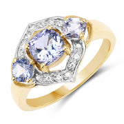Bids.com 14K Yellow Gold Plated 1.58 Carat Genuine Tanzanite and White Topaz .925 Sterling Silver Ring Rings White Smoke size 7.00,size 8.00,size 6.00,size 9.00