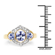 Bids.com 14K Yellow Gold Plated 1.58 Carat Genuine Tanzanite and White Topaz .925 Sterling Silver Ring Rings White Smoke size 7.00,size 8.00,size 6.00,size 9.00